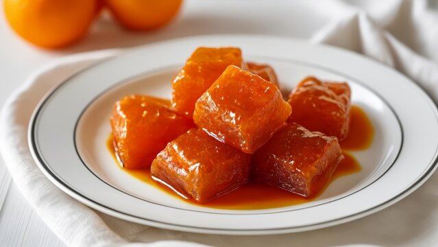  Deliciously glazed orange slices on a plate