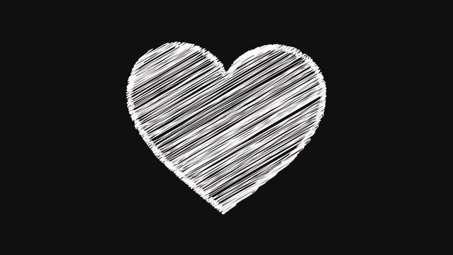 white heart scribble shape animation on black background