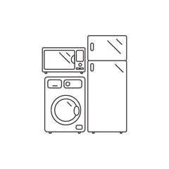 Vector linear icon with household appliances and electronics on a white background.