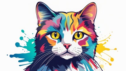 Watercolor illustration of a serious cat. Hand drawn illustration. 
