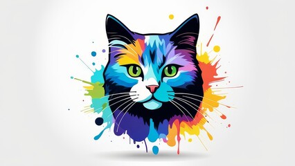 Hand drawn illustration. Watercolor illustration of a serious cat.
