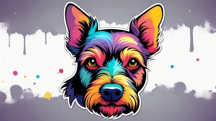 Sticker illustration depicting a cute little schnauzer dog. Children's illustration.  - obrazy, fototapety, plakaty