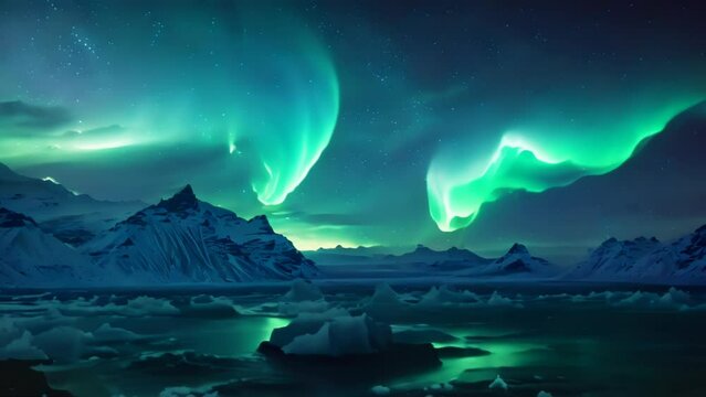 beautiful aurora landscape. 4k video animation