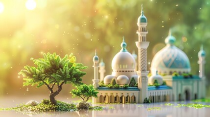 Peaceful mosque decoration with a tree