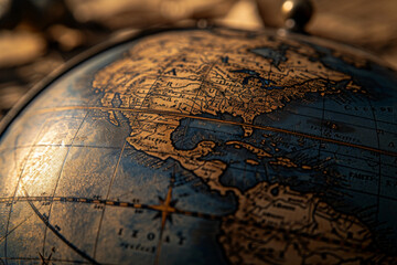 Vintage Exploration: Close-Up of an Antique Globe for Worldly Travels - obrazy, fototapety, plakaty