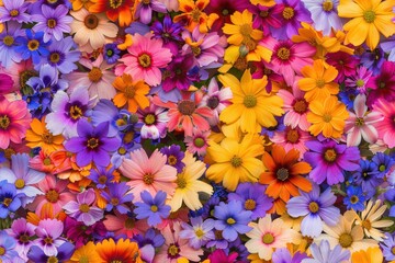 Panorama of colorful summer flowers. Flower bed of phlox and marigold flowers.tile collage
