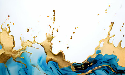 splash of blue and golden pastel colour on white 