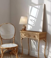 Mockup frame set in simple minimal room interior background, 3d render. Made with generative AI technology