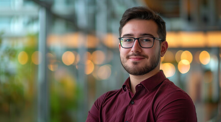 Focused Young Businessman in Corporate Surroundings, Corporate Intern Persona