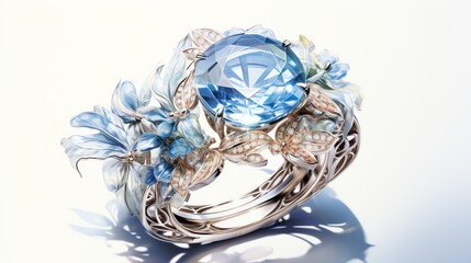 Luxurious Diamond Ring Adorned with Floral Elements
