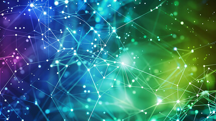 Naklejka na ściany i meble Abstract technology network background lines representing digital communication data exchange blue green purple network pattern