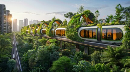 Innovative urban planning with green spaces and eco-friendly transportation options