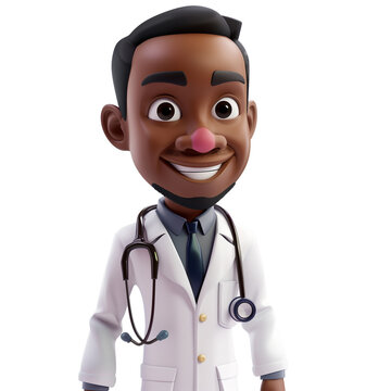 recommend clip art: Cartoon character smart confident trustworthy african doctor. AI Generative