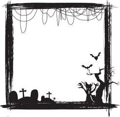Silhouette halloween frame on transparent background.