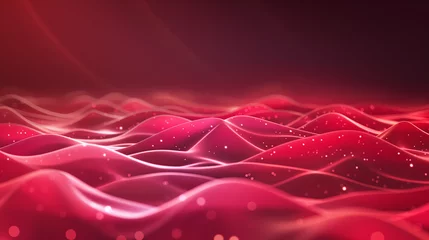 Fotobehang Close-up vector background 3D waves of crimson jelly red hue with glowing fog in the lowlands and highlights on the peaks © Eugen Snipe