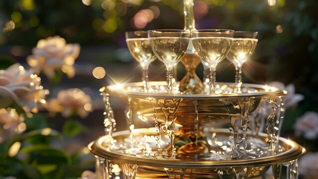 fountain of champagne glasses