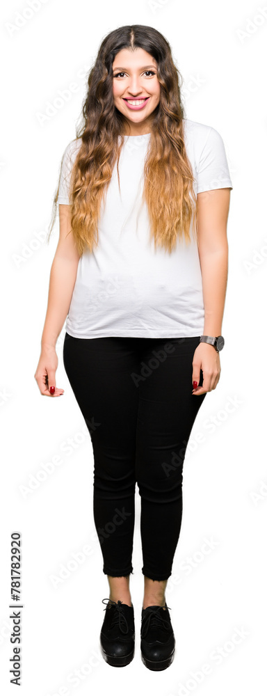 Canvas Prints Young beautiful woman wearing casual white t-shirt with a happy and cool smile on face. Lucky person.