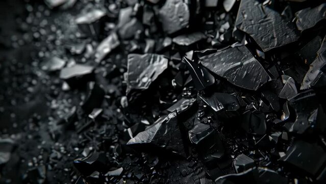 Close-Up View of Shimmering Coal Pile in Low Light Conditions, Detailed Texture Exploration