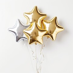 Foil balloons in the form of a star. Gold and silver balloons