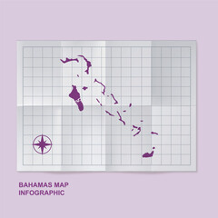 Bahamas map country in folded grid paper