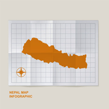 Nepal map country in folded grid paper