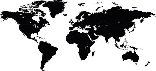 Obraz premium Flat black world map isolated on white background