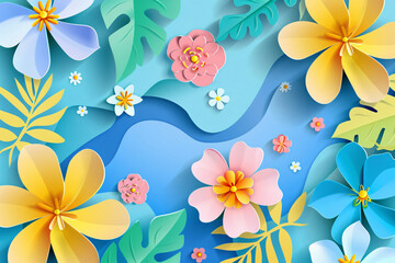 3D rendering of various silhouette style flowers, spring paper cut art concept illustration