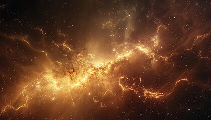 Majestic Space Nebula, Cosmic Dust Clouds, Orange-Yellow Hues, Celestial, Astronomy Background,...