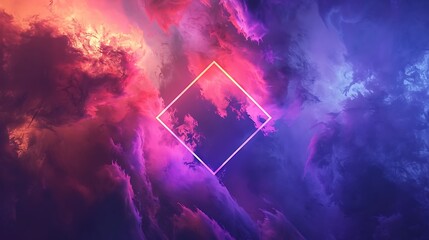 abstract neon geometric background glowing rhombus frame inside the spinning colorful cloud