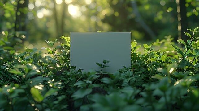 Highlight the purity of a white card against a lush green background, depicted with cinematic precision and clarity in 8k full ultra HD.
