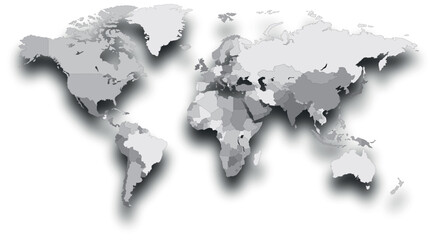 Gray scale vector world map - obrazy, fototapety, plakaty