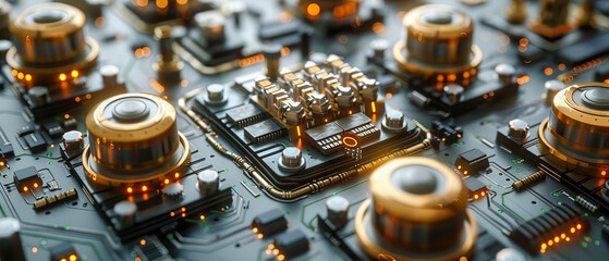 Green Circuit Board with Microchip and Semiconductor, Detailed Technology and Electronics Concept, Abstract Hardware Design