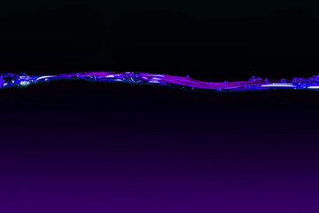 Water waves and bubbles with purple light on a black background