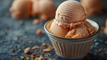 mouthwatering appeal of a summer ice cream in decadent caramel brown against a solid background,...