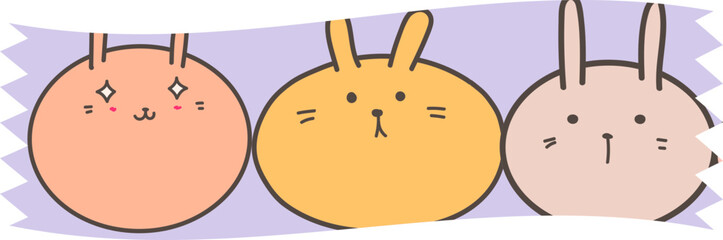 Cute bunny washi tape on transparent background.