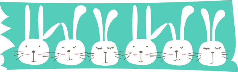 Cute bunny washi tape on transparent background.