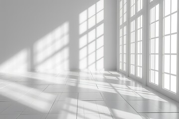 A white Empty room Surreal Minimalistic style morning light copy space