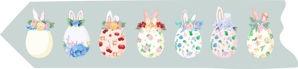Cute bunny washi tape on transparent background.