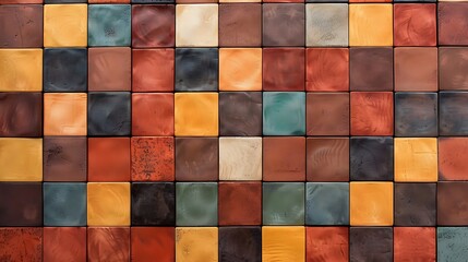 Monochrome brown checkered pattern background of multi colored tiles