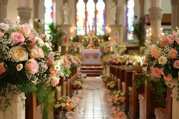 Fototapeta na wymiar お花で飾られた教会