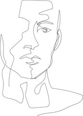 Man line art drawing illustration on transparent background.