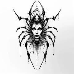 Woman with spider combine tattoo design 