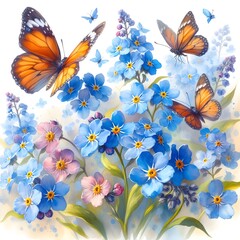 Butterflies and flowers. Generative ai