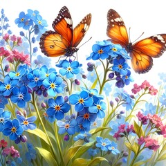 Obraz na płótnie Canvas Butterfly and flowers. Generative ai