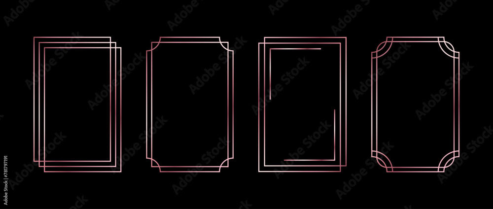 Poster rose gold thin frame set. pink golden geometric borders. thin linear radiance rectangular shape coll