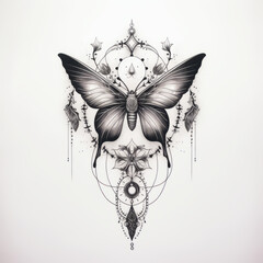 Butterfly with wind catcher and decoration tattoo design - obrazy, fototapety, plakaty