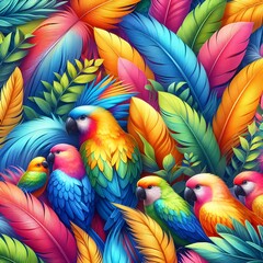 Fototapeta premium Colorful parrot feathers. Generative ai