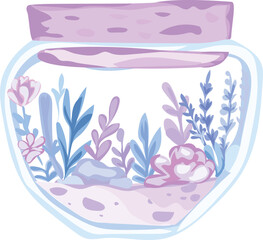 Glass terrarium illustration on transparent background.
