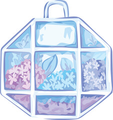 Glass terrarium illustration on transparent background.
