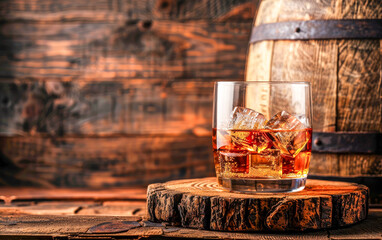 Whiskey on the Rocks in Elegant Glass. - obrazy, fototapety, plakaty